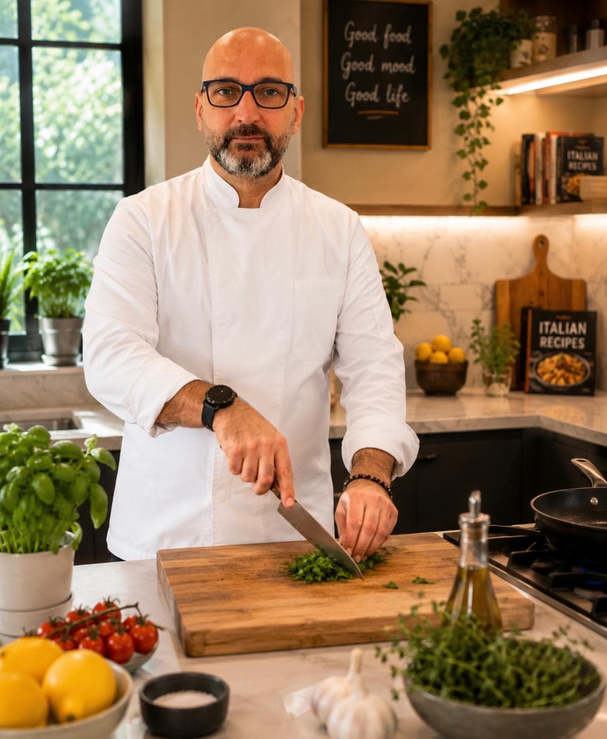 Chef Mo preparing food in his kitchen